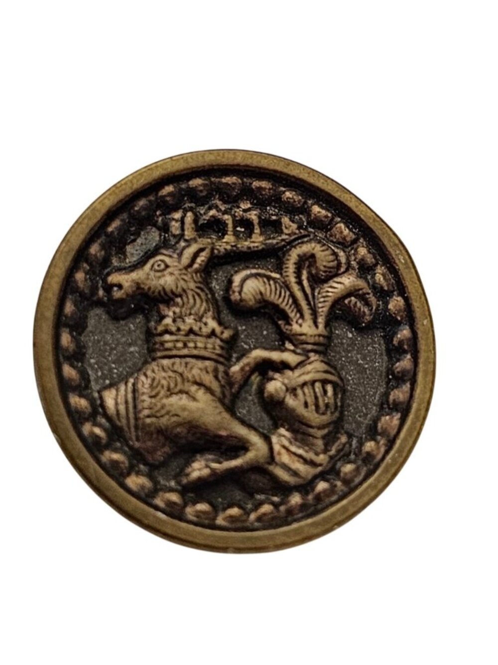 Vintage Heraldic Shank Button Deer, Stag Knight Helmet J958